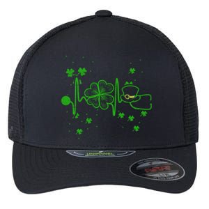 St Patrick`s Day Irish Heartbeat Lucky Cloverleaf Nurse Gift Flexfit Unipanel Trucker Cap