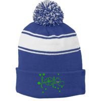 St Patrick`s Day Irish Heartbeat Lucky Cloverleaf Nurse Gift Stripe Pom Pom Beanie