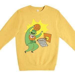 St Patricks Day Basketball Dunk Leprechaun Sports Great Gift Premium Crewneck Sweatshirt