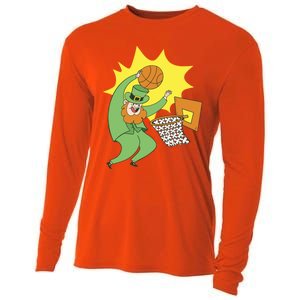 St Patricks Day Basketball Dunk Leprechaun Sports Great Gift Cooling Performance Long Sleeve Crew