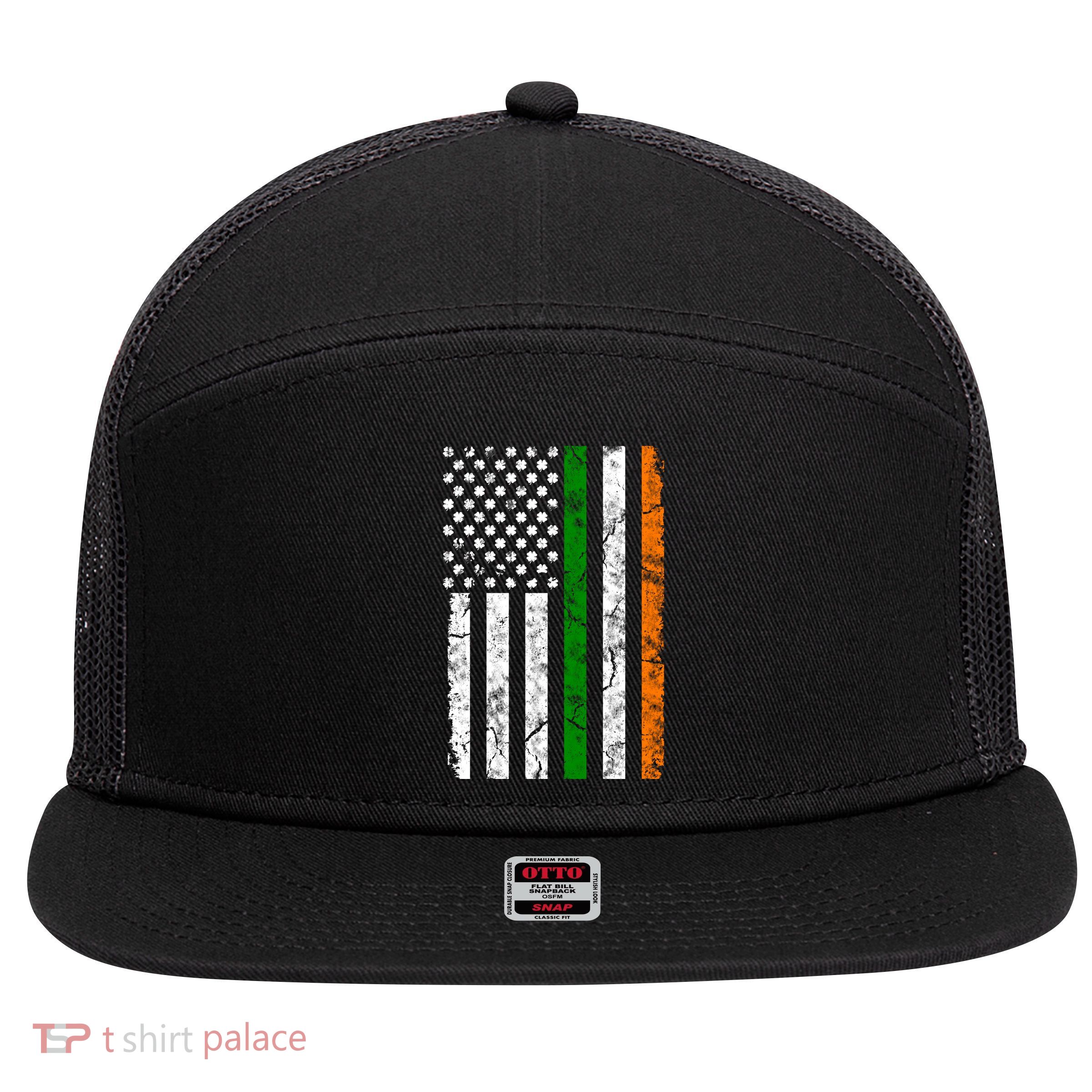 St Patrick's Day Patriotic Gift Shamrock Irish American Flag Gift 7 Panel Mesh Trucker Snapback Hat