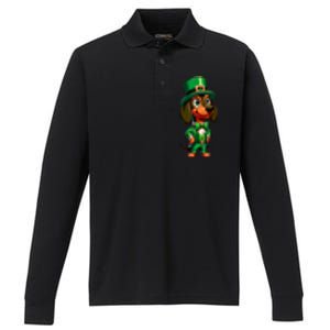 St. Patricks Day Cute Dachshund Dog Leprechaun Weiner Dog Lover Gift Performance Long Sleeve Polo