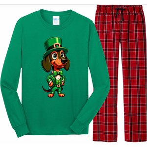 St. Patricks Day Cute Dachshund Dog Leprechaun Weiner Dog Lover Gift Long Sleeve Pajama Set