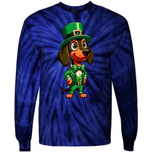 St. Patricks Day Cute Dachshund Dog Leprechaun Weiner Dog Lover Gift Tie-Dye Long Sleeve Shirt