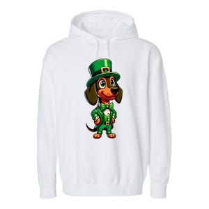 St. Patricks Day Cute Dachshund Dog Leprechaun Weiner Dog Lover Gift Garment-Dyed Fleece Hoodie