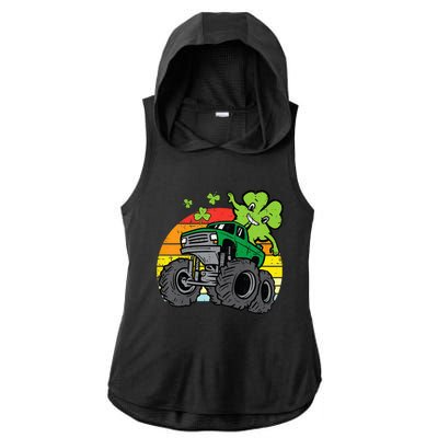 Saint Patricks Day for Monster Truck Lover  Shamrock Ladies PosiCharge Tri-Blend Wicking Draft Hoodie Tank