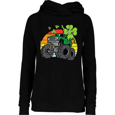 Saint Patricks Day for Monster Truck Lover  Shamrock Womens Funnel Neck Pullover Hood