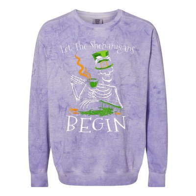 St Patricks Day Skeleton Let Shenanigans Begin Colorblast Crewneck Sweatshirt