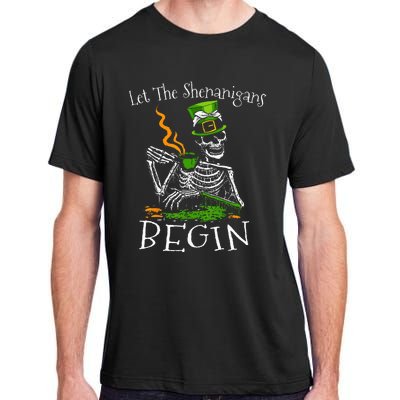 St Patricks Day Skeleton Let Shenanigans Begin Adult ChromaSoft Performance T-Shirt