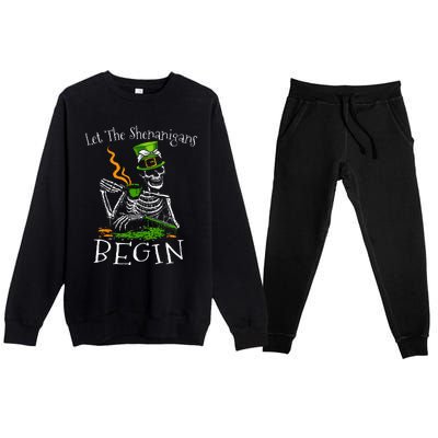 St Patricks Day Skeleton Let Shenanigans Begin Premium Crewneck Sweatsuit Set