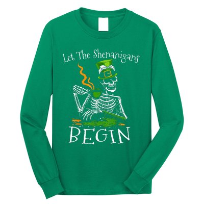 St Patricks Day Skeleton Let Shenanigans Begin Long Sleeve Shirt