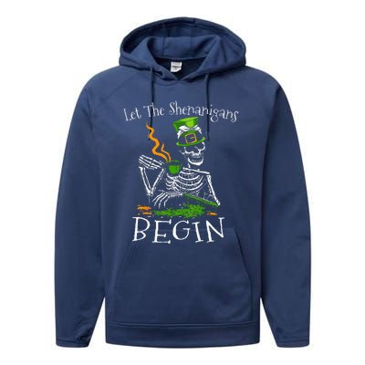 St Patricks Day Skeleton Let Shenanigans Begin Performance Fleece Hoodie