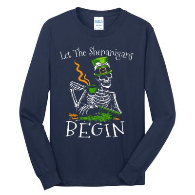 St Patricks Day Skeleton Let Shenanigans Begin Tall Long Sleeve T-Shirt