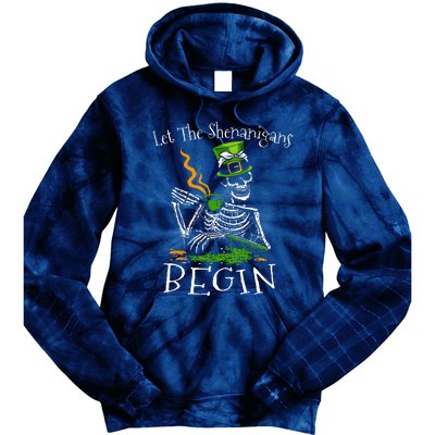 St Patricks Day Skeleton Let Shenanigans Begin Tie Dye Hoodie