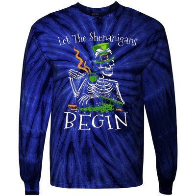 St Patricks Day Skeleton Let Shenanigans Begin Tie-Dye Long Sleeve Shirt