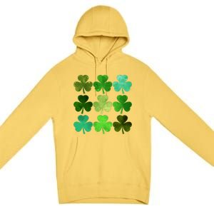 St Patricks Day Lucky Watercolor Shamrocks Premium Pullover Hoodie