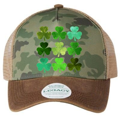 St Patricks Day Lucky Watercolor Shamrocks Legacy Tie Dye Trucker Hat
