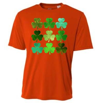 St Patricks Day Lucky Watercolor Shamrocks Cooling Performance Crew T-Shirt