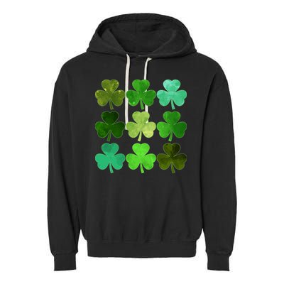 St Patricks Day Lucky Watercolor Shamrocks Garment-Dyed Fleece Hoodie