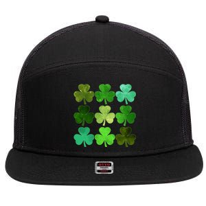 St Patricks Day Lucky Watercolor Shamrocks 7 Panel Mesh Trucker Snapback Hat