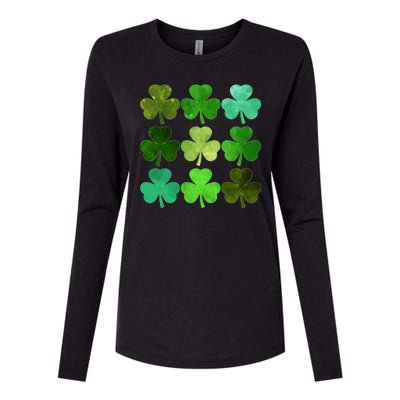 St Patricks Day Lucky Watercolor Shamrocks Womens Cotton Relaxed Long Sleeve T-Shirt