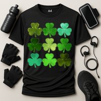 St Patricks Day Lucky Watercolor Shamrocks Performance Shirt