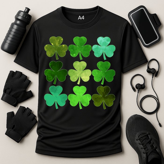 St Patricks Day Lucky Watercolor Shamrocks Performance Shirt