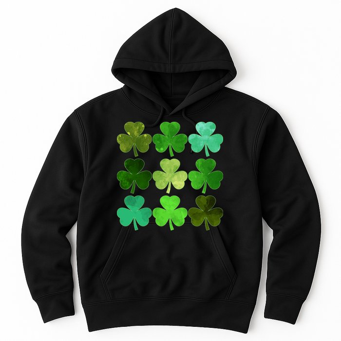St Patricks Day Lucky Watercolor Shamrocks Hoodie