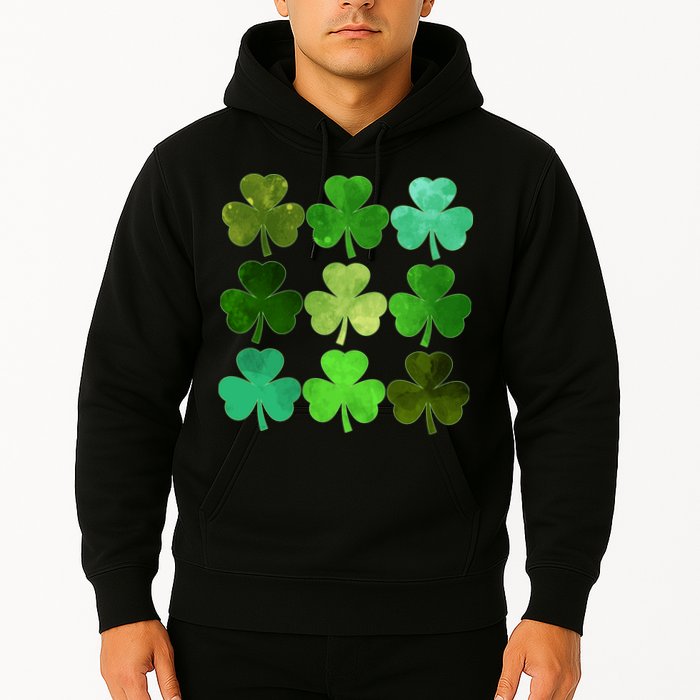 St Patricks Day Lucky Watercolor Shamrocks Hoodie