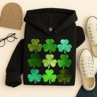 St Patricks Day Lucky Watercolor Shamrocks Hoodie