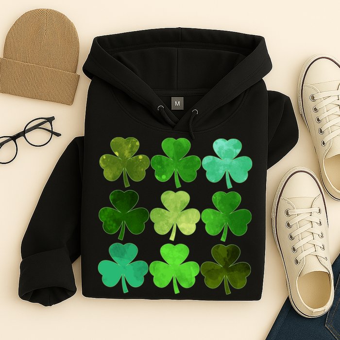 St Patricks Day Lucky Watercolor Shamrocks Hoodie