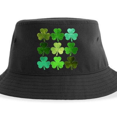 St Patricks Day Lucky Watercolor Shamrocks Sustainable Bucket Hat
