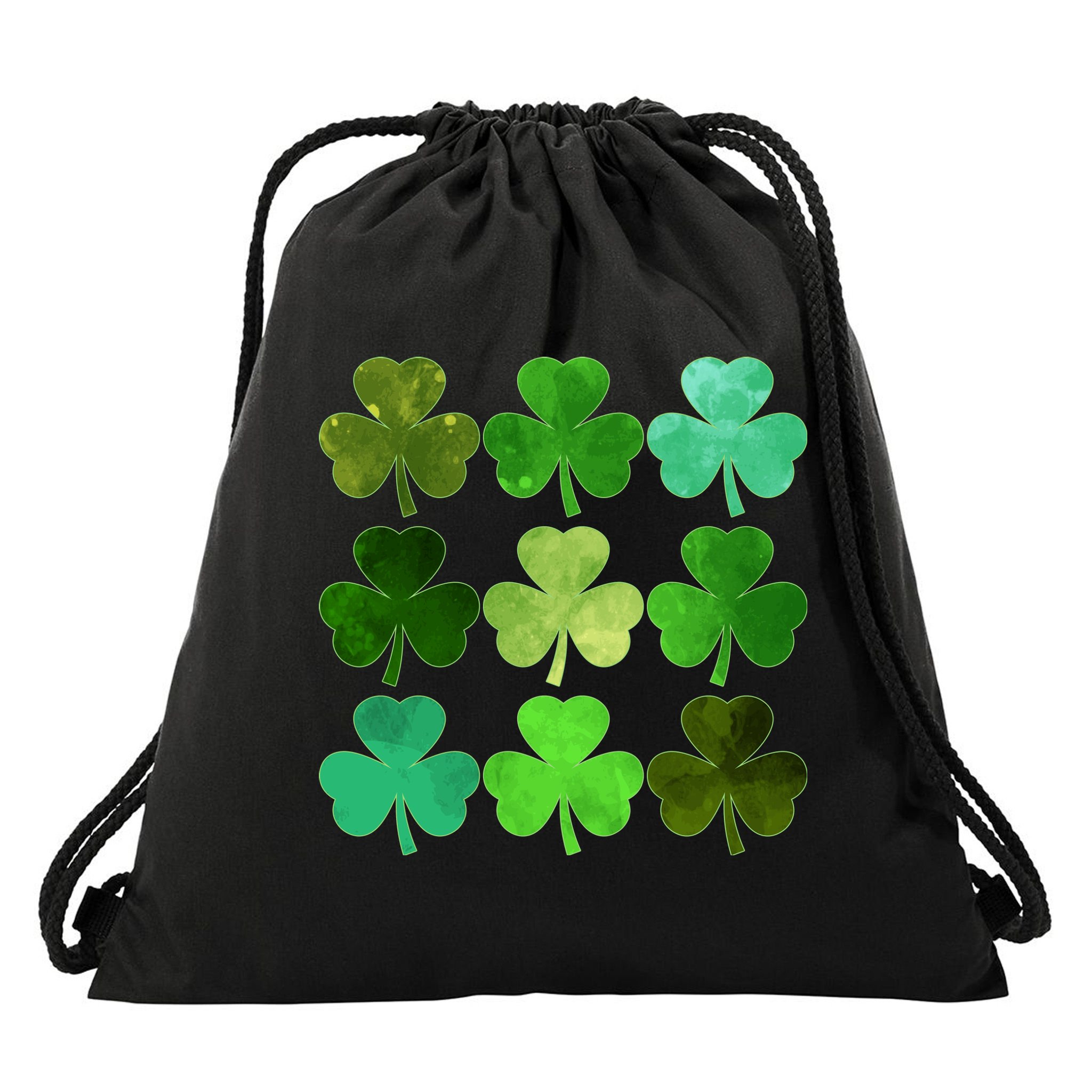 St Patricks Day Lucky Watercolor Shamrocks Drawstring Bag