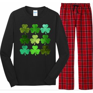 St Patricks Day Lucky Watercolor Shamrocks Long Sleeve Pajama Set