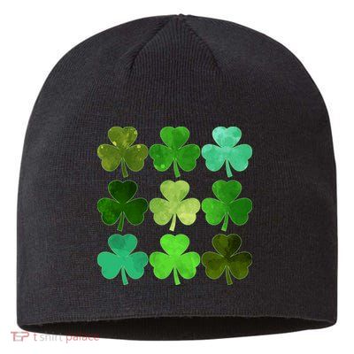 St Patricks Day Lucky Watercolor Shamrocks Sustainable Beanie