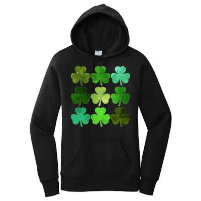 St Patricks Day Lucky Watercolor Shamrocks Women's Pullover Hoodie