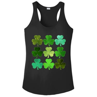 St Patricks Day Lucky Watercolor Shamrocks Ladies PosiCharge Competitor Racerback Tank