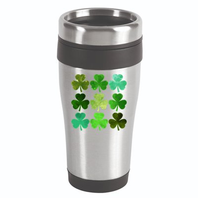 St Patricks Day Lucky Watercolor Shamrocks 16oz Travel Tumbler