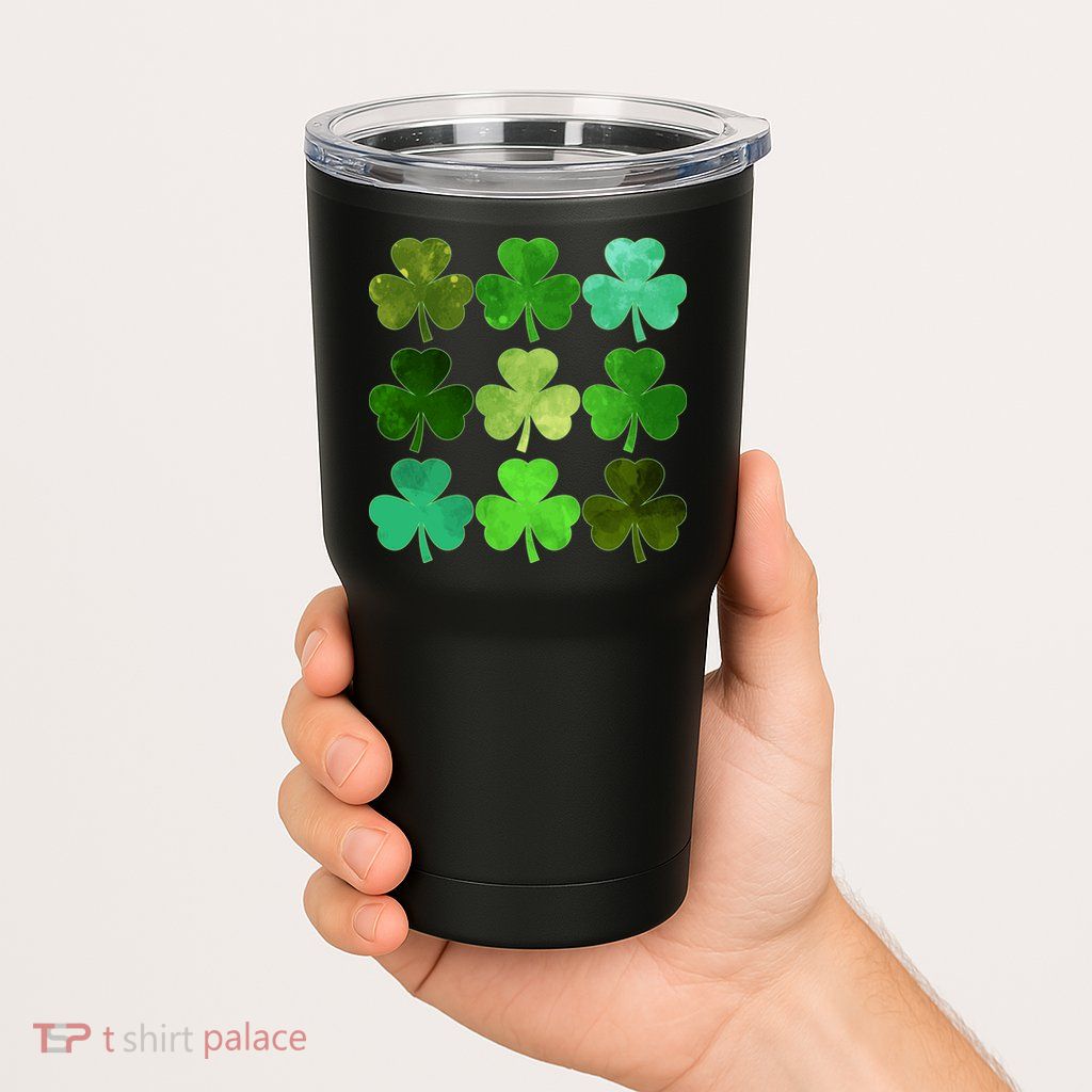 St Patricks Day Lucky Watercolor Shamrocks Tumbler