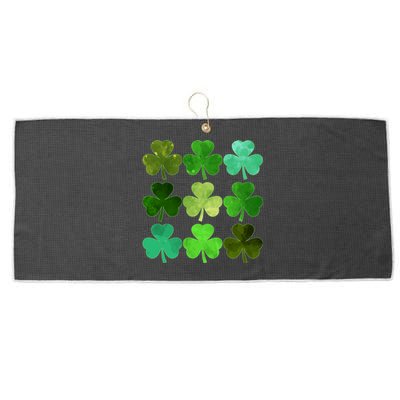 St Patricks Day Lucky Watercolor Shamrocks Large Microfiber Waffle Golf Towel