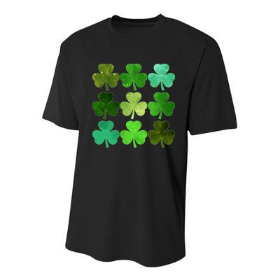 St Patricks Day Lucky Watercolor Shamrocks Youth Performance Sprint T-Shirt