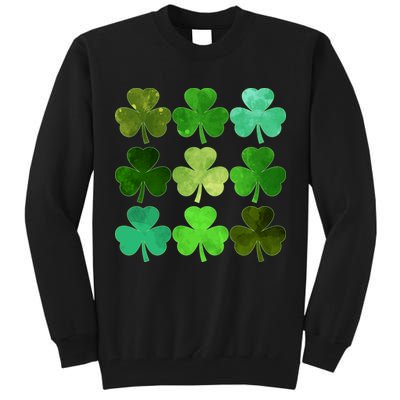 St Patricks Day Lucky Watercolor Shamrocks Tall Sweatshirt