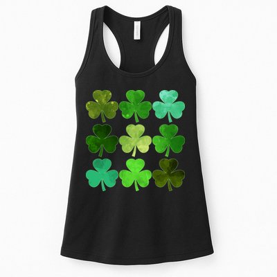 St Patricks Day Lucky Watercolor Shamrocks Womens Tank Top