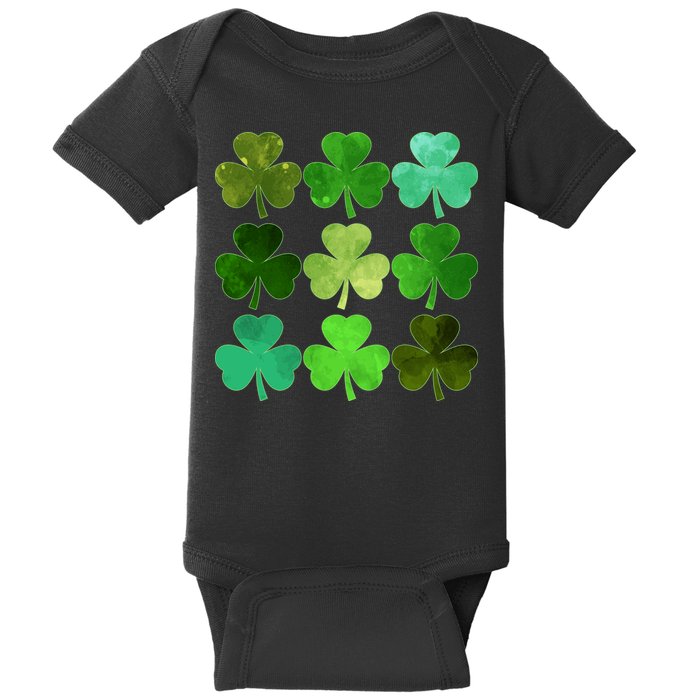 St Patricks Day Lucky Watercolor Shamrocks Baby Bodysuit