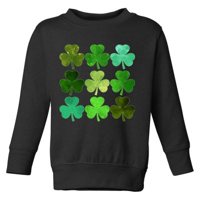 St Patricks Day Lucky Watercolor Shamrocks Toddler Sweatshirt