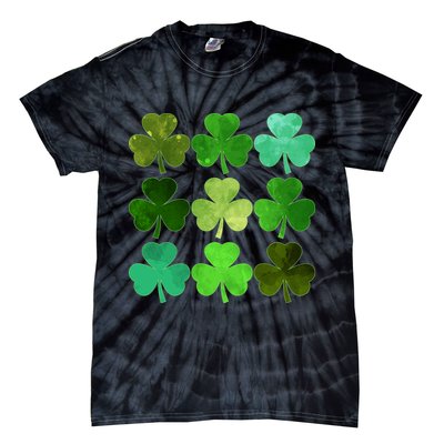 St Patricks Day Lucky Watercolor Shamrocks Tie-Dye T-Shirt