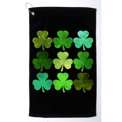 St Patricks Day Lucky Watercolor Shamrocks Platinum Collection Golf Towel