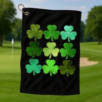 St Patricks Day Lucky Watercolor Shamrocks Golf Towel