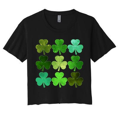 St Patricks Day Lucky Watercolor Shamrocks Crop Top