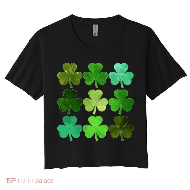 St Patricks Day Lucky Watercolor Shamrocks Crop Top